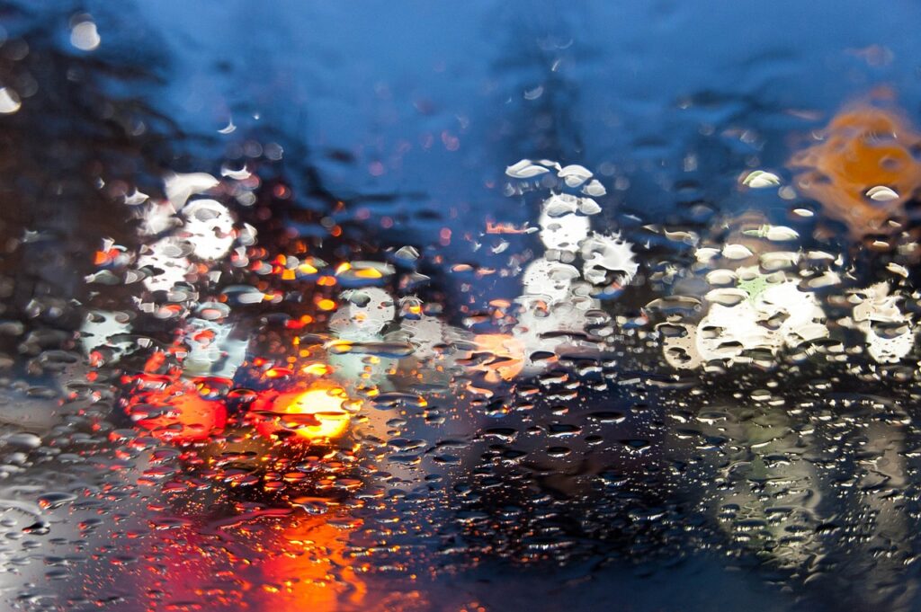 rain covered windscreen