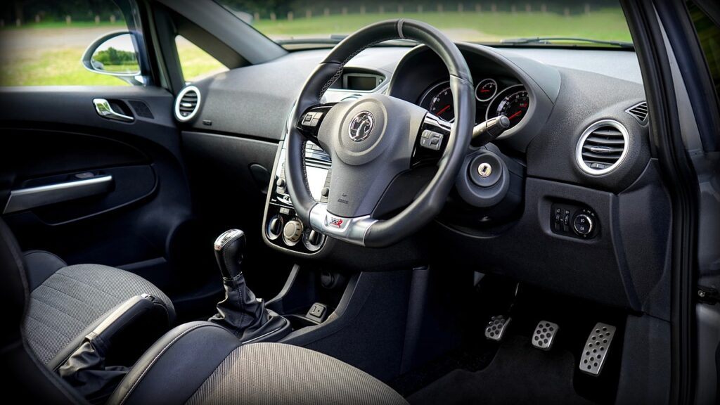 Interior of a manual gearshift car